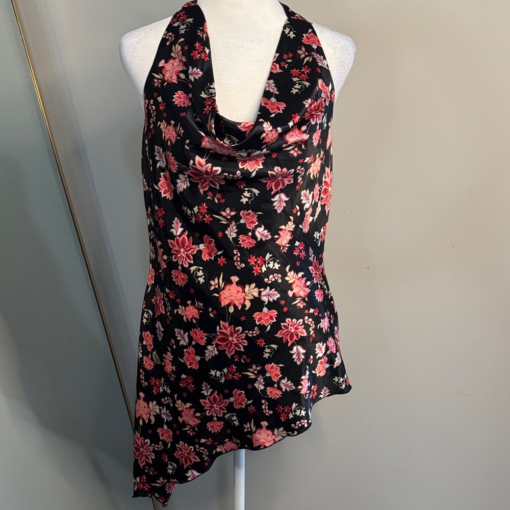 Xtraordinary Black Floral Cowl Neck Halter Top